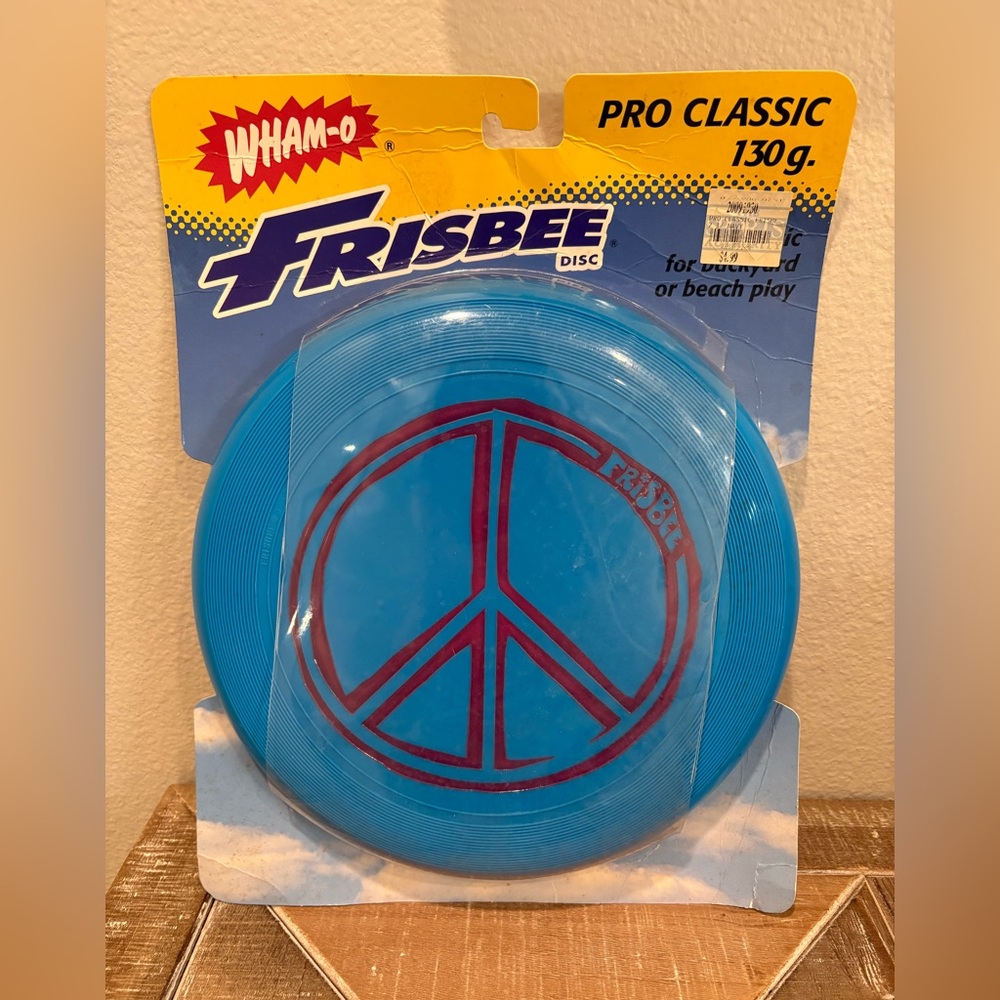 NEW Wham-O Frisbee Disc Pro Classic Vintage Blue Peace Sign Hippy 1998 Rare